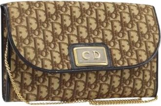 Dior Pre-owned Clutches, female, Brown, Size: ONE SIZE Pre-owned Trotter Canvas Shoulder Bag