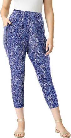 Roaman's Side-Pocket Essential Capri Legging in Navy Viny Paisley at Nordstrom, Size 32