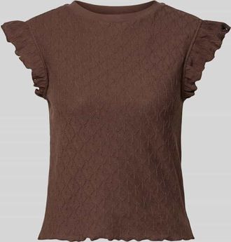 Jake*s Casual Strickshirt mit Rundhalsausschnitt und Wellensaum in Dunkelbraun, Gr&ouml;&szlig;e XXL