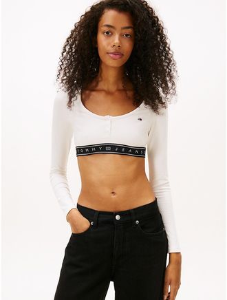 Tommy Hilfiger Womens Tommy Jeans Logo Tape Crop Top - White - XL