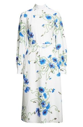 Stella McCartney Cornflower Floral Print Long Sleeve Crepe Midi Dress at Nordstrom, Size 10 Us