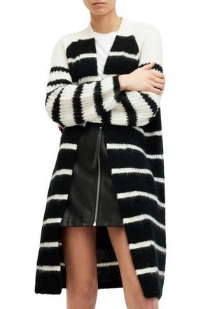 AllSaints Lou Long Open Front Cardigan in Black/White at Nordstrom Rack, Size Small