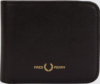 Fred Perry Portafoglio bifold in pelle nera con logo a contrasto frontale