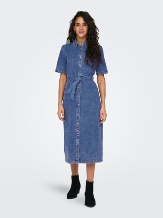 Only Jeanskleid ONLY ONLLANA SS LONG DRESS DNM REA258 NOOS, Damen, Gr. XL, N-Gr, blau (medium blau denim), Denim/Jeans, Obermaterial: 91% Baumwolle, 7% Pol