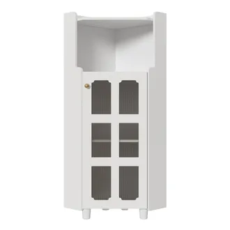 STILVORA Armario De Esquina Con 1 Hueco Y 2 Puertas De Vidrio Y Led, Acabado Lacado, Para Bano, En Mdf, 63.5&times;124 Cm, Blanco