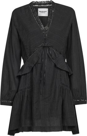 Isabel Marant V-neck Jurk met Kant en Uitlopende Korte Rok - Dames - Korte kleedjes - Zwart - M - Katoen - Kleedjes