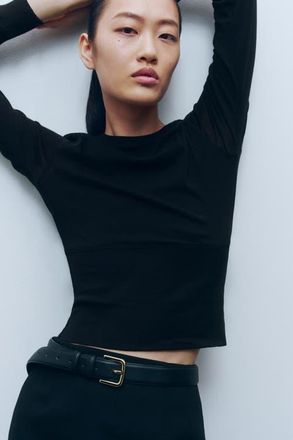 H&M Long-sleeved Cotton Top in Black at Nordstrom, Size Xx-Large