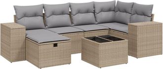 vidaXL Juego De Sof&aacute;s Jard&iacute;n Con Cojines Beige Mezcla 7 Pzas Rat&aacute;n Pe Vidaxl