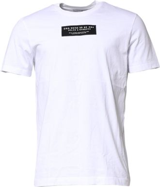 Dolce & Gabbana White Cotton Logo Patch Crew Neck Mens T-shirt
