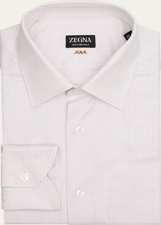 Ermenegildo Zegna Mens Centoventimila Cotton Micro-Check Dress Shirt