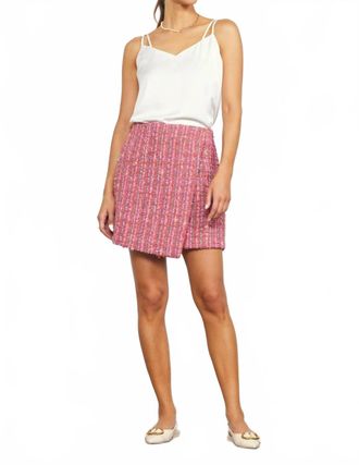 Skies Are Blue Clothing Tweed Wrap Mini Skirt In Pink Multi