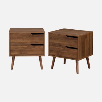 Sweeek Sweeek - Mesita De Noche Con 2 Cajones, Set De 2, Nepal, Decoraci&oacute;n En Madera De Nogal, 50x40x55 Cm