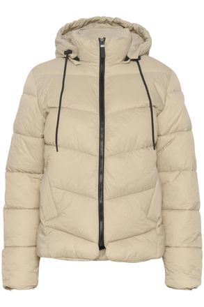 Kaffe Womens Puffer Jacket High Collar Hooded Hip Length Zipper Regular Fit Outerwear, Feather Gray, UK 12