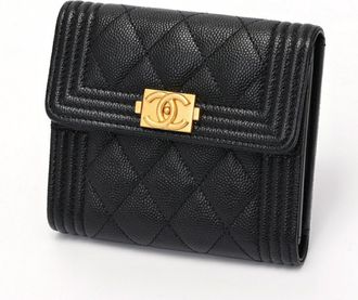 Chanel Black Grained Calfskin Wallet (Tri-Fold) (Pre-Owned)