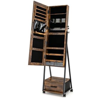 Giantex Vitrine de joyer&iacute;a 2 en 1 con espejo marr&oacute;n 42 x 38 x 157 cm