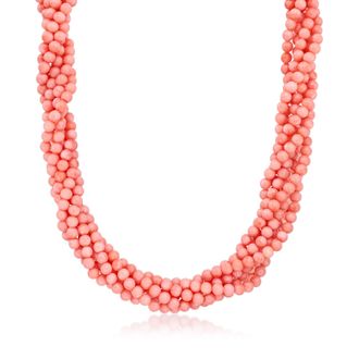 Ross-Simons 4-4.5mm Pink Coral Bead Torsade Necklace With Sterling Silver