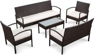 vidaXL Vidaxl - Set Muebles De Jard&iacute;n 5 Piezas Y Cojines Rat&aacute;n Sint&eacute;tico Marr&oacute;n