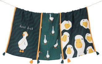 Tiramisu The Anatole Duck Set of 3 Cotton Kitchen Towels in Hunter Green/Marigold at Nordstrom Rack