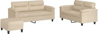 vidaXL Vidaxl - Juego De Sof&aacute;s Con Cojines 3 Piezas Tela Microfibra Crema