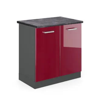 Vicco Armario Bajo Para Fregadero R-line, Rojo Burdeos Alto Brillo, 80 Cm, Et Antracita Vicco