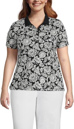 Lands End Supima Cotton Polo Shirt in Black/ivory Floral Medley at Nordstrom, Size X-Small