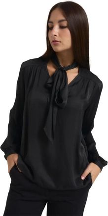 Manila Grace Overhemden, Dames, Zwart, 2Xs, Zwarte lange mouw V-hals blouse