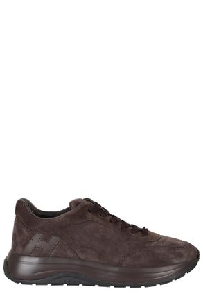 Hogan Brown Hi Light Suede Rubber Sole Leather Sneakers