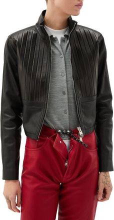 Versace Crop Plonge Leather Jacket in Black at Nordstrom, Size 2 Us