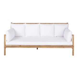 Maisons du monde Banco-sof&aacute; de exterior de bamb&uacute; de 3 plazas con cojines blancos