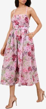 Lipsy Floral Belted Midi Sundress in Pink at Nordstrom, Size 12 Us