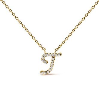 House of Brilliance 10K Gold Diamond Accent A-Z Initial Script Style Pendant Necklace in Yellow | T at Nordstrom