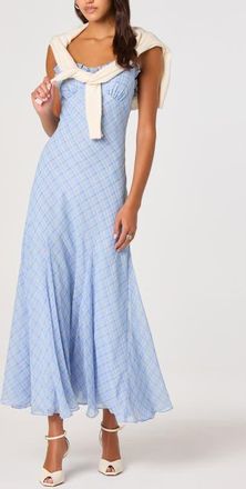 ASTR the Label Maeryn Sweetheart Neck Dress in Blue Plaid at Nordstrom, Size X-Small