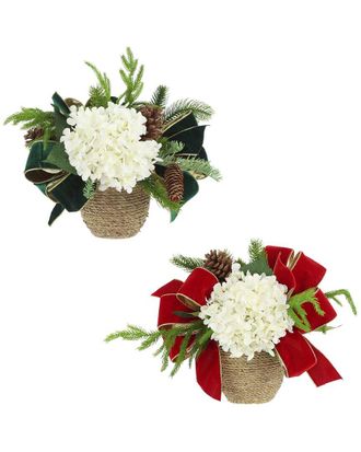 Creative Displays Inc. Set Of 2 Christmas Holiday Arrangements With Hydrangeas & Bows