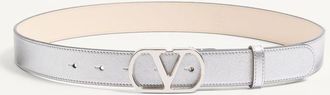 Valentino Garavani Cintura VLogo Signature In Vitello Laminato 30 Mm Donna SILVER 065