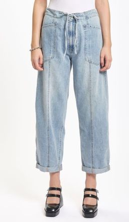 Daze Villa Drawstring Ankle Straight Leg Jeans in Wild Card at Nordstrom, Size 24