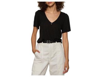 Sanctuary Keyhole Flutter T-Shirts Womens Clothing Black : LG (US 10-12), Rayon/Linen