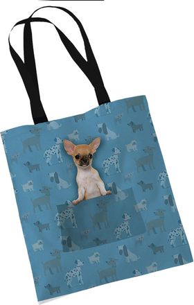 Bang Tidy Clothing Chihuahua Gifts for Dog Lovers Owners - Reusable Shopper Shoulder Tote Bags - Cloth Fabric Gift Bag with Dogs on - BLUE