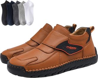 Generic Mlitee Mens Hand Stitching Adjustable Strap Vintage Ankle Boots, Waterproof Roomy Toe Box Shock Absorption Shoes (Yellow, Adul, Adult, Men, 10.5, Nume