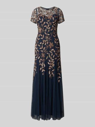Adrianna Papell Abendkleid mit floralem Ziersteinbesatz in Dunkelblau, Gr&ouml;&szlig;e 38