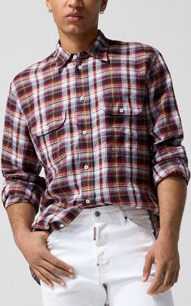 Dsquared2 Mens Canadian Vintage plaid pure linen shirt