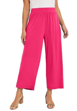 Jessica London Stretch Knit Wide Leg Crop Pant in Pink Burst at Nordstrom, Size 28