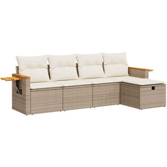 vidaXL Vidaxl - Set Divano da Giardino 5 pz con Cuscini Beige in Polyrattan
