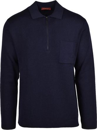 Daniele Fiesoli Polo van Gebreide Wol - Heren - Ronde hals truien - Blauw - L - Wol - Truien & Vesten