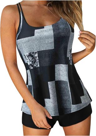 Generic Tankinis Bathing Suits for Women Two Piece Tankinis with Shorts Swimwear Tummy Control Swimsuits Tankini Top Sports Boyshort Ladies Swimdress Swimsuit