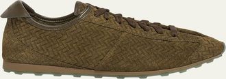 Jacquemus Mens Les Tennis Embossed Suede Low-Top Sneakers