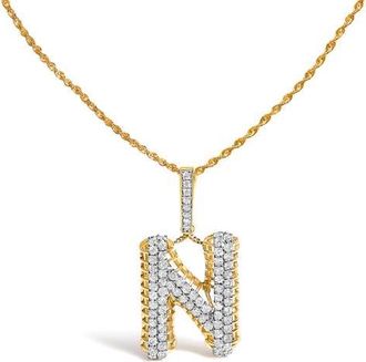 House of Brilliance Mens 10K Yellow Gold 1 1/2 Cttw Diamond Letter N Initial Pendant Necklace at Nordstrom