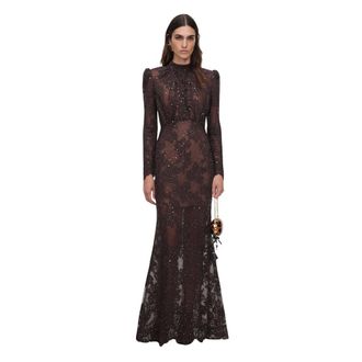 Self Portrait Sequin Off-Shoulder Maxi Jurk - Dames - Jurken - Bruin - Maat: 2XS Leer