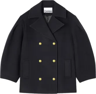 Ganni Cappotto doppiopetto con maniche a palloncino - Blu