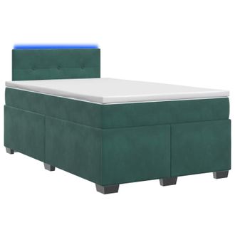vidaXL Cama Con Base Tapizada, Colch&oacute;n Y Luz Led Verde Oscuro Vidaxl
