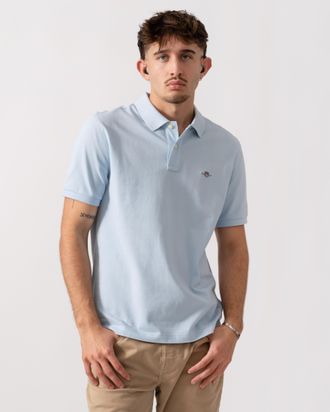 GANT Mens Shield Logo Regular Fit Pique Polo in Light Blue Cotton - Size X-Large